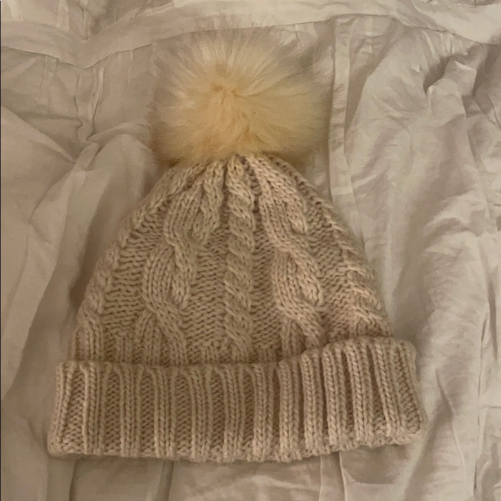 Anthropology white/cream knit winter pompom hat